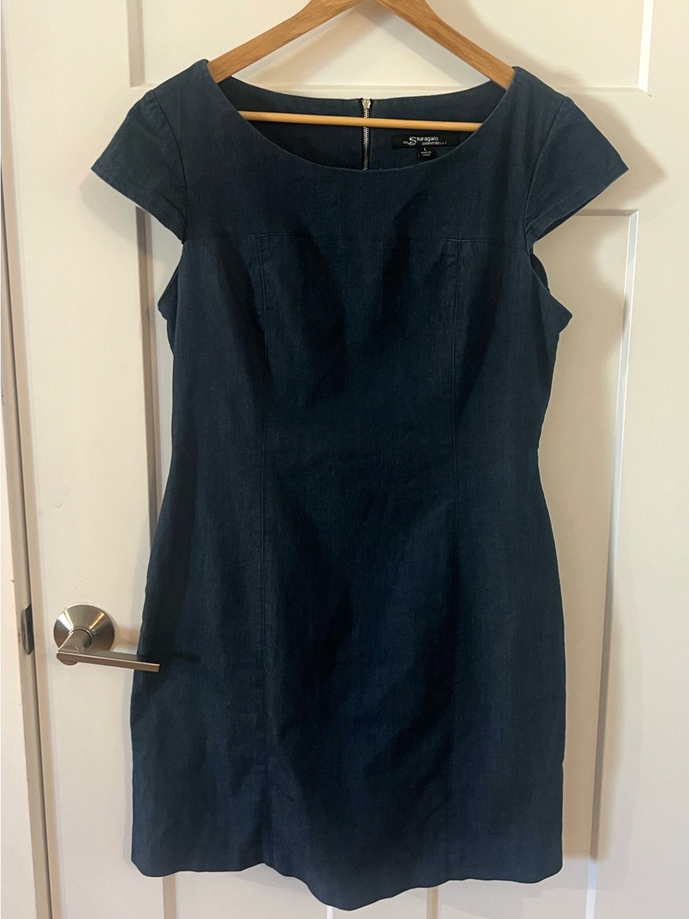 Sharagano signature woman’s large Navy Cap-Sleeve denim Dress